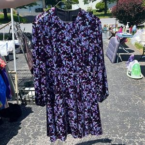 Longchamp Purple and Blue Long Sleeved Dress with Slit